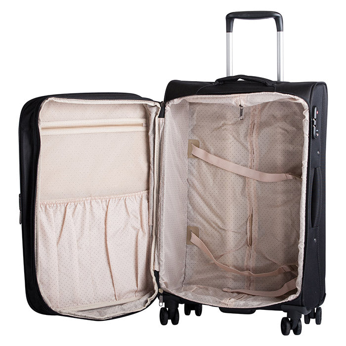 Blødt 2-pak trolleysæt kabine+stor sort med TSA-lås og dobbelthjul - Bon Goût