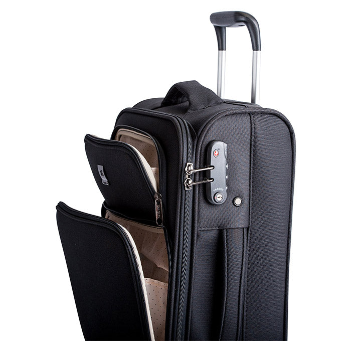 Blødt 2-pak trolleysæt kabine+stor sort med TSA-lås og dobbelthjul - Bon Goût