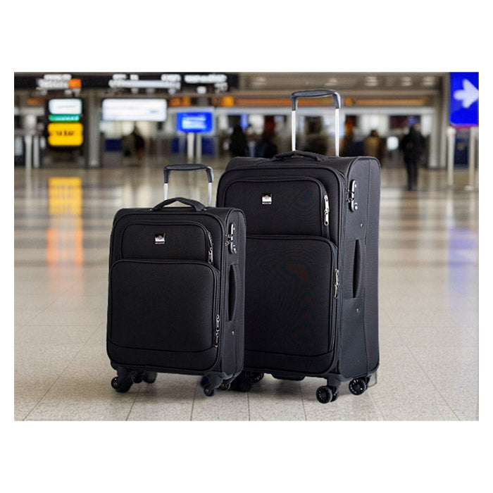 Blødt 2-pak trolleysæt kabine+stor sort med TSA-lås og dobbelthjul - Bon Goût