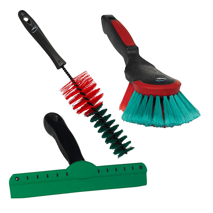 Vaskekit - vaskebørste, fælgbørste og Wipe n´ Shine - vikan