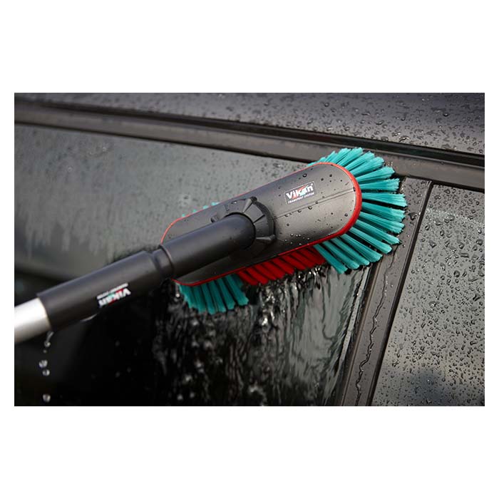 Vaskebørste med vandgennemløb 25 cm, skråbørster og gummikant - Vikan