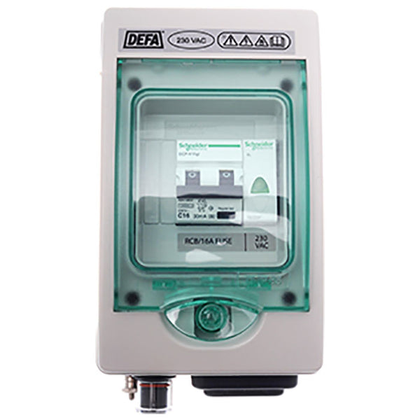 El-central 230VAC 1 ind/1 udg med fejlstrømsafbryder og zink saver - DEFA