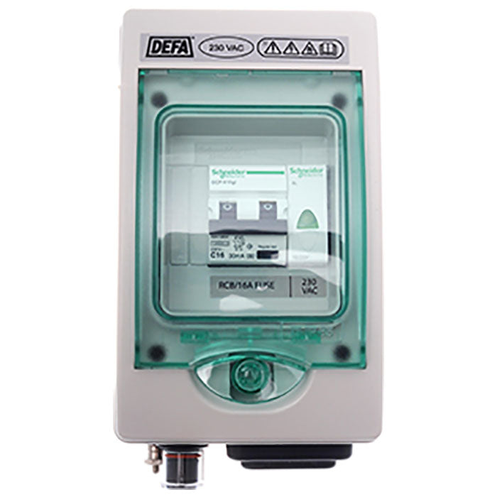 El-central 230VAC 1 ind/1 udg med fejlstrømsafbryder og zink saver - DEFA
