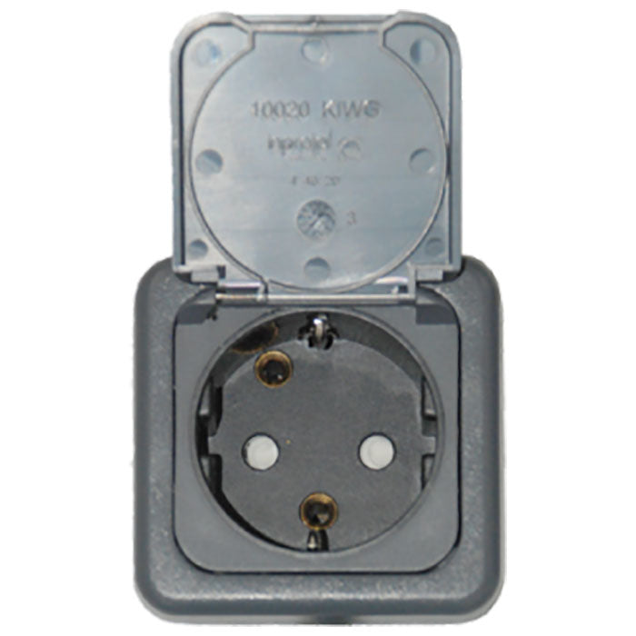 Indbygningsstrømudtag 230VAC 16A IP44 kompakt, grå - DEFA