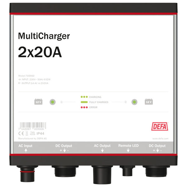 Batterilader 12V 2x20A multicharger med galvanisk isolation - DEFA