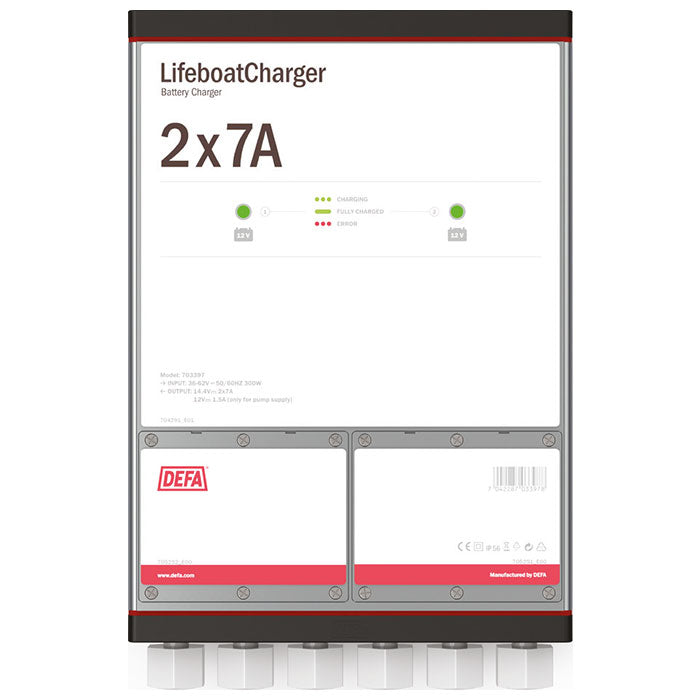 Lader til redningsbåd 36 - 62VAC 2x7A, vandtæt IP56 - DEFA