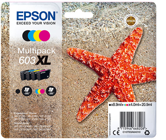 Epson 603XL Multipack Sort Gul Cyan Magenta Blæk C13T03A64010
