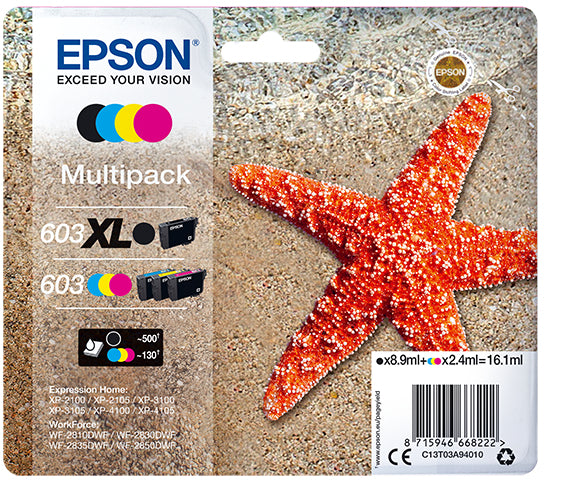 Epson 603 Multipack Sort Gul Cyan Magenta Blæk C13T03A94010