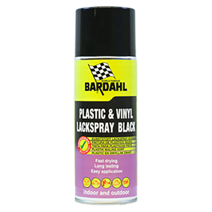 Vinylmaling sort spray 400 ml - til plast/vinyl og kofangere, hurtig hærdning - Bardahl