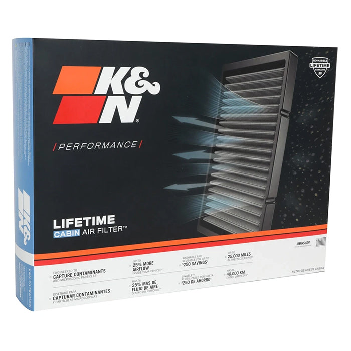 Kabinefilter vaskbart VF5000 - forbedret luftstrøm & lugtkontrol, passer flere mærker - K&N