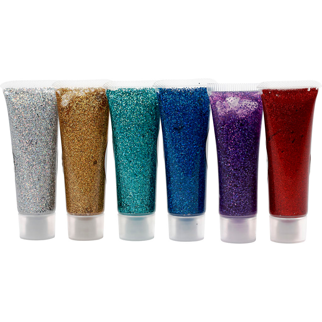 Eulenspiegel Glittergel , ass. farver, 6x18 ml/ 1 pk.