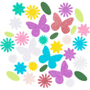 Mosgummi klistermærker, Sommerfugl, blomst, blad, selvklæbende, str. 9-43 mm, pastelfarver, 120 stk./ 1 pk.