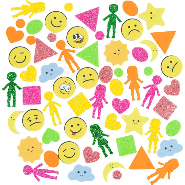 Mosgummi klistermærker, Geometri, mennesker, vejret, smileys, selvklæbende, str. 10-40 mm, colorful, 175 stk./ 1 pk.