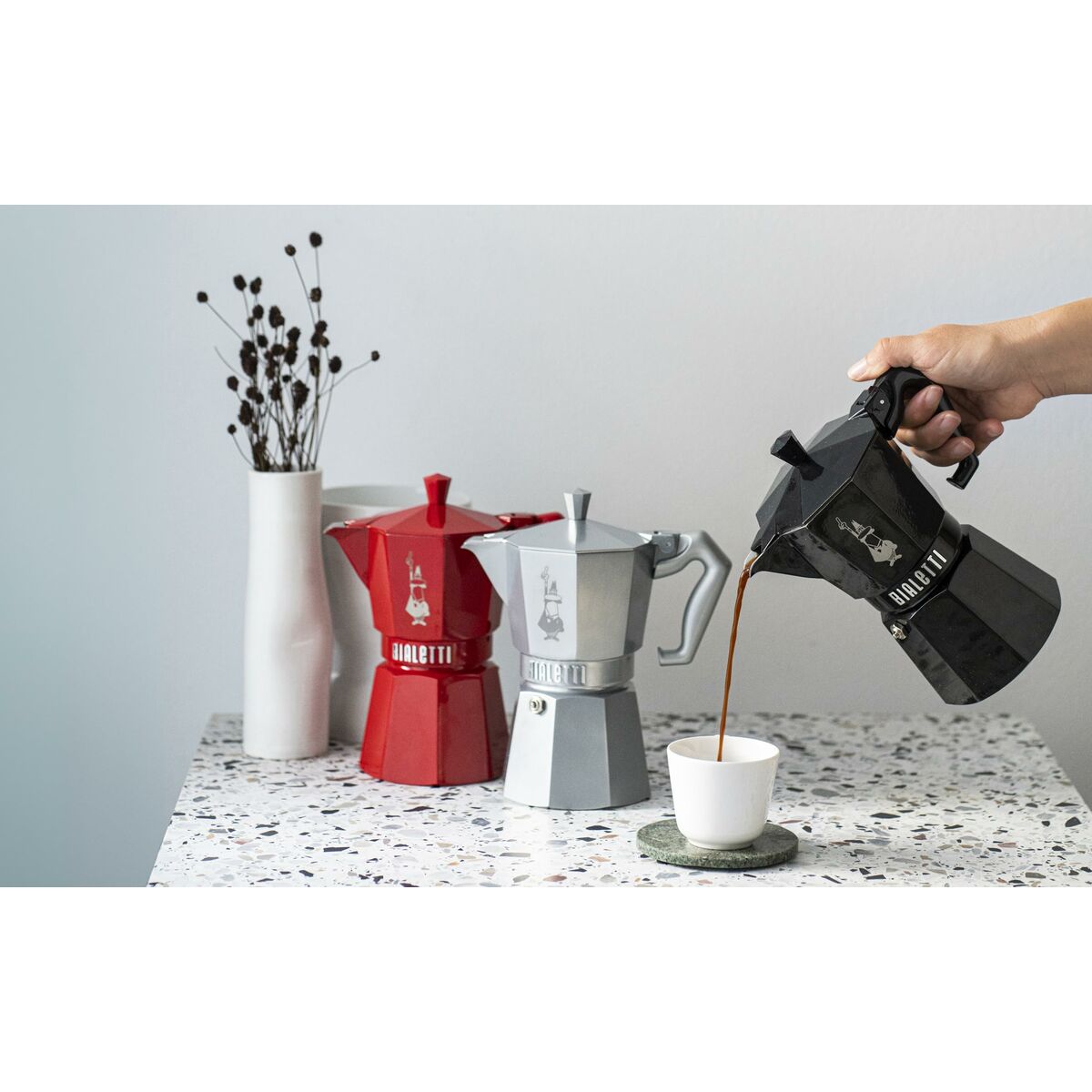 Italiensk Kaffekande Bialetti MOKA EXCLUSIVE Rød Aluminium 3 Skodelice