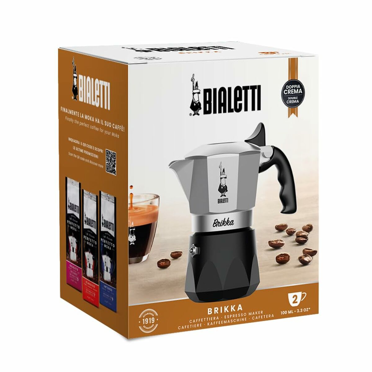 Italiensk Kaffekande Bialetti BRIKKA Sort Aluminium 2 Skodelice