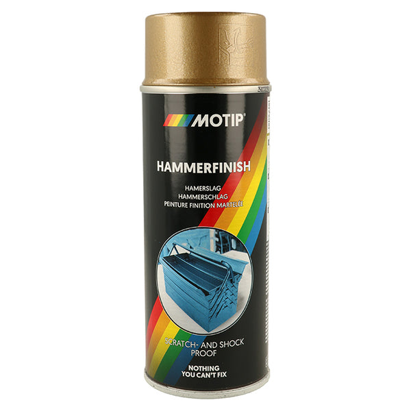 Hammerlak spray guld 400 ml - hammerfinish til træ, metal og plast - Motip