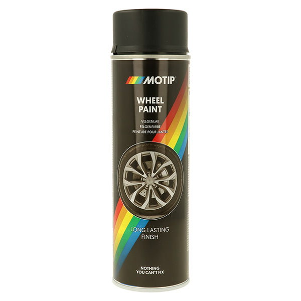 Fælgspray sort mat 500 ml - universallak til fælge og hjulkapsler, Motip