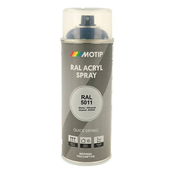RAL 5011 Stålblå Højglans Lak - spray til træ & metal, Motip