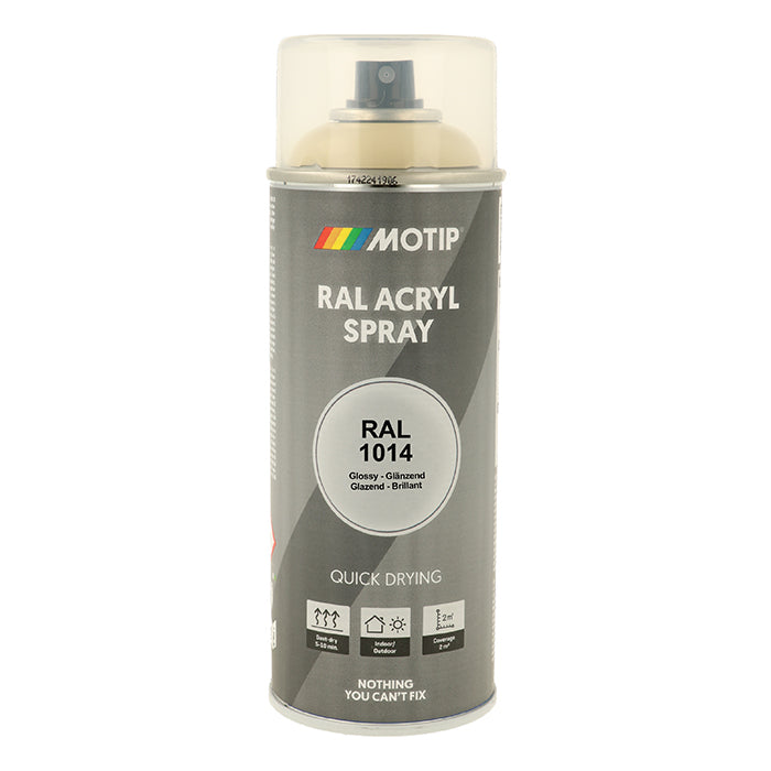 Højglans RAL 1014 Ivory spraylak til træ & metal - Motip