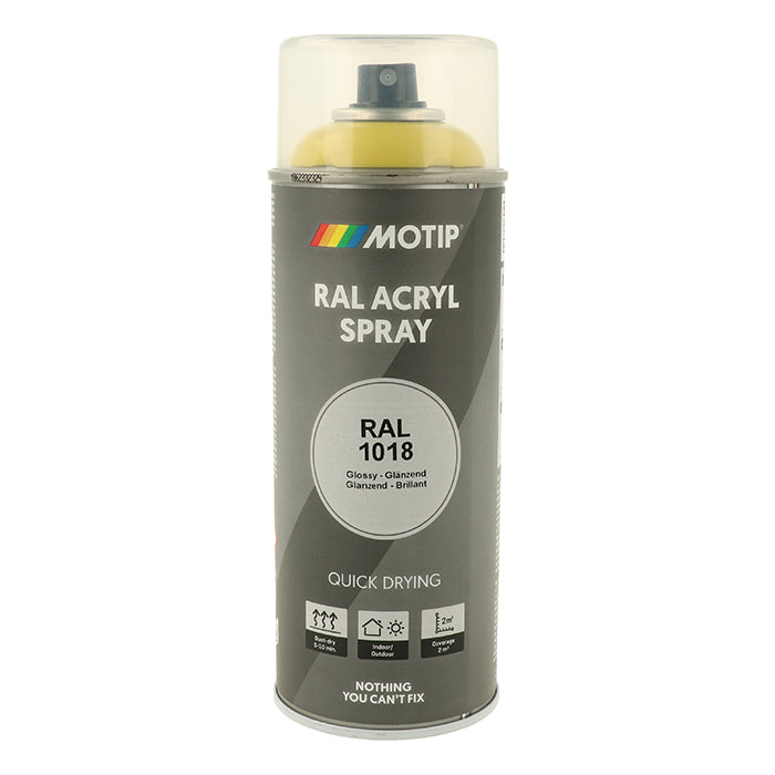 Lak RAL 1018 Zinc Yellow højglans spray til træ, metal og plast - Motip