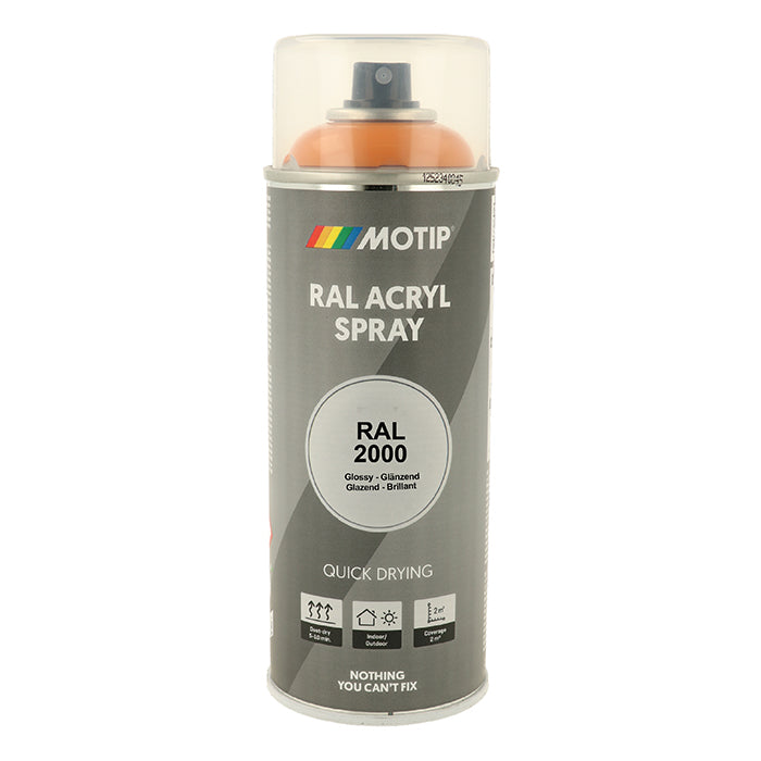 RAL 2000 High Gloss Yellow Orange spraylak til træ & metal - Motip