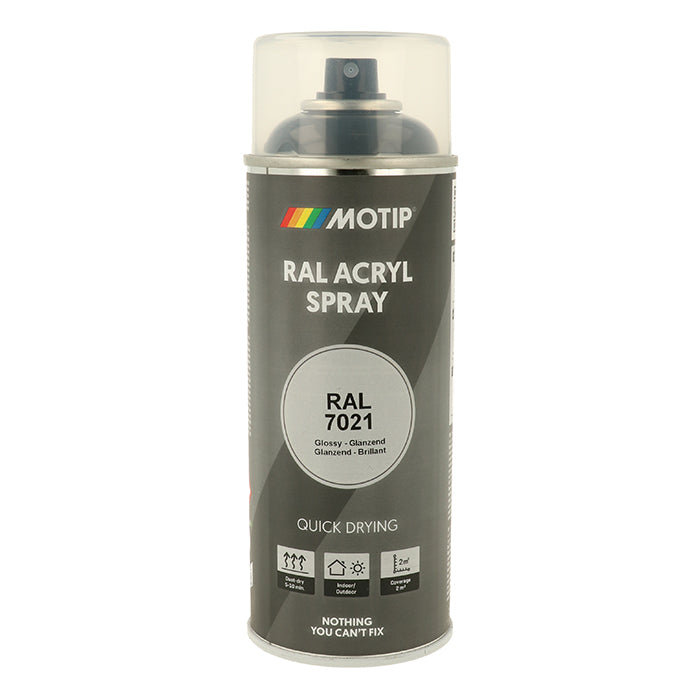 RAL 7021 High Gloss (black grey) spraylak til træ, metal og plast - Motip