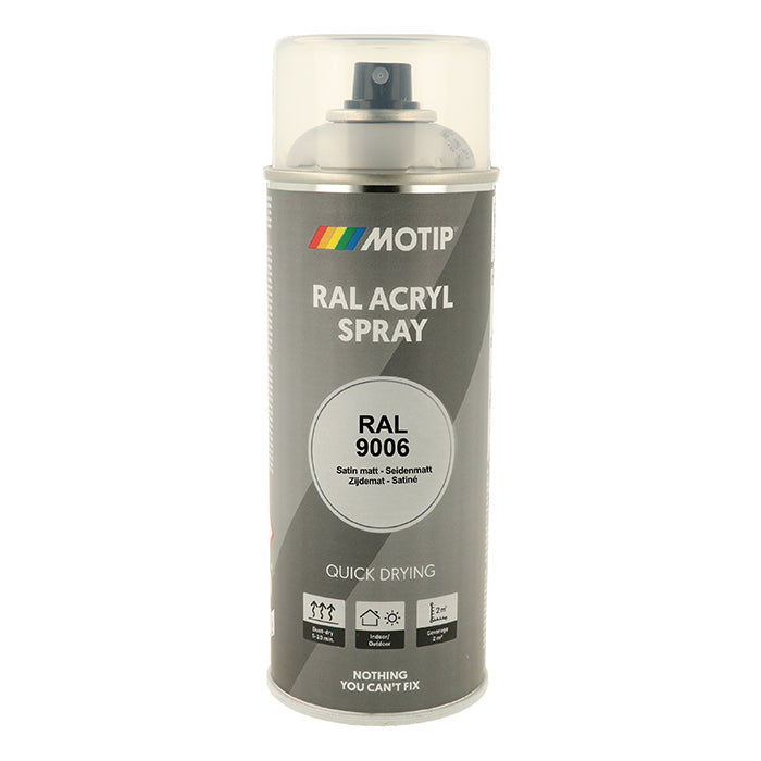 Spraylak RAL 9006 Silver gloss til træ, metal og plast - Motip
