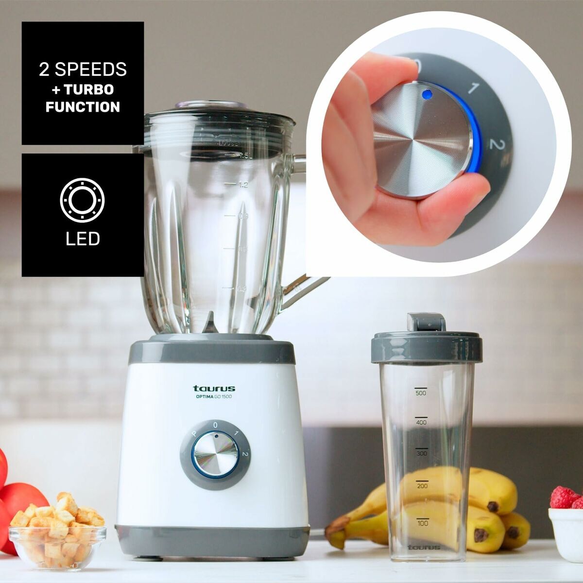 Kop-blender Taurus 912471000 Hvid Sort 1500 W 1,5 L