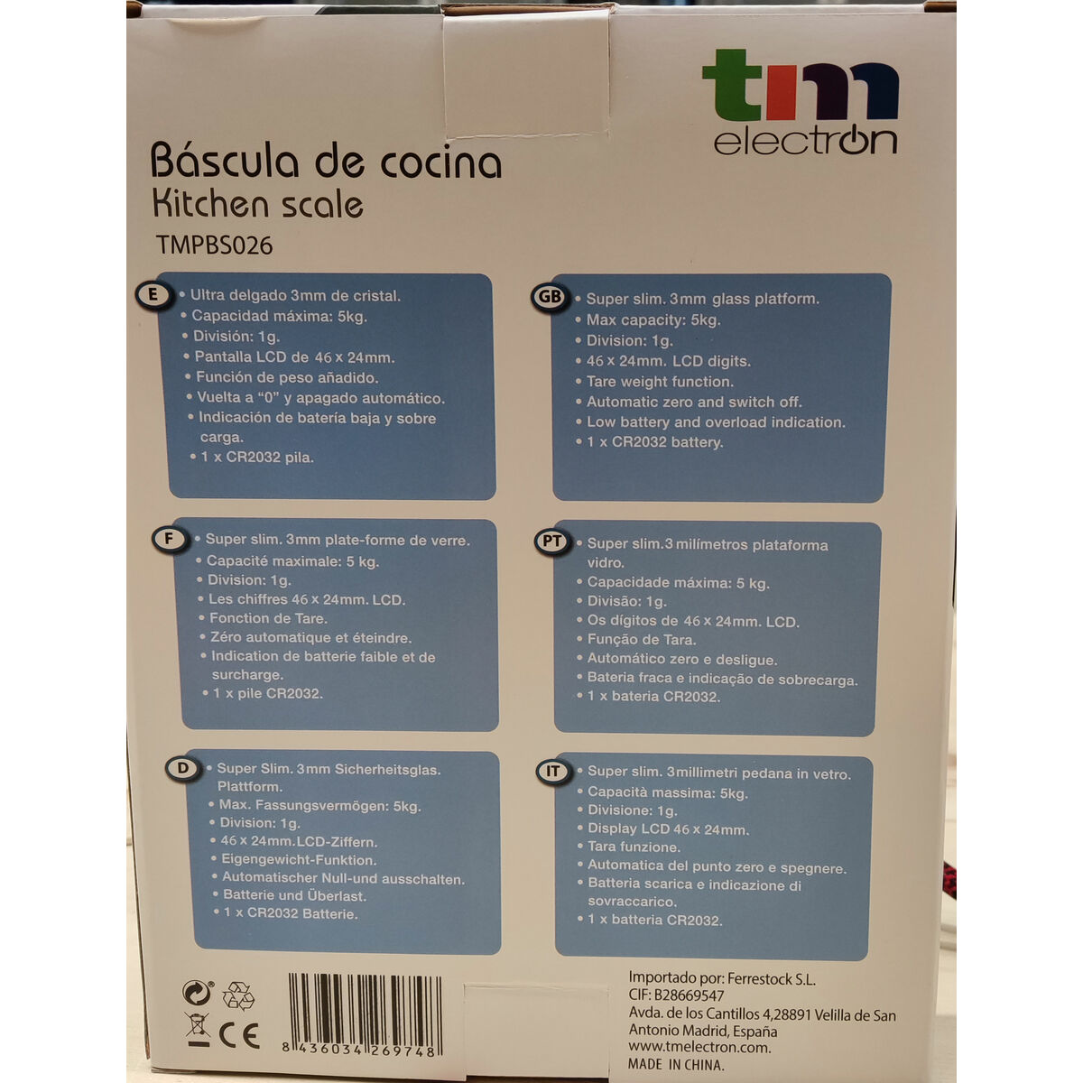 køkkenvægt TM Electron Sort 5 kg