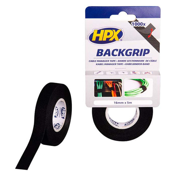 Velcrotape 16 mm x 5 m sort - back grip til kabelstyring HPX