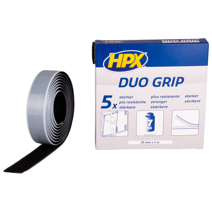Selvklæbende velcrobånd 25 mm x 2 m - sort, stærk holdbarhed HPX