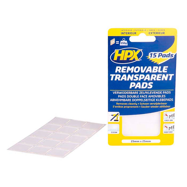 Selvklæbende aftagelige pads 25x25mm 15 stk - HPX
