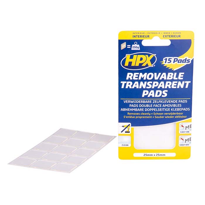 Selvklæbende aftagelige pads 25x25mm 15 stk - HPX