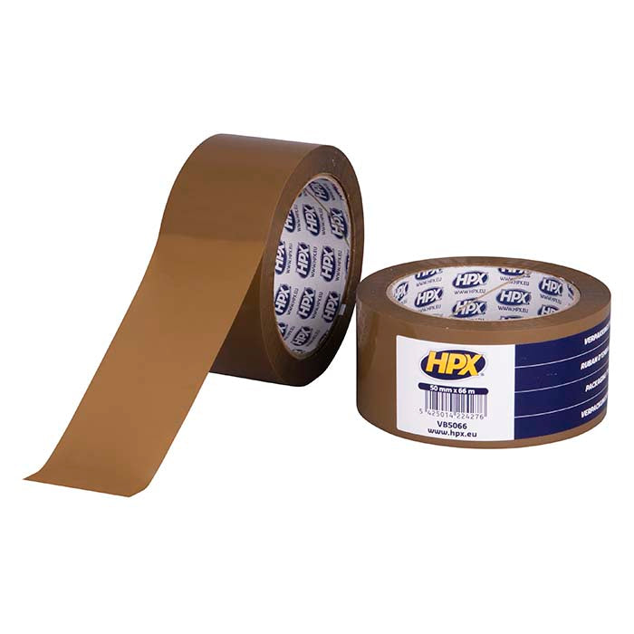Brun pakketape 50 mm x 66 m stærk vandbaseret akryl - HPX