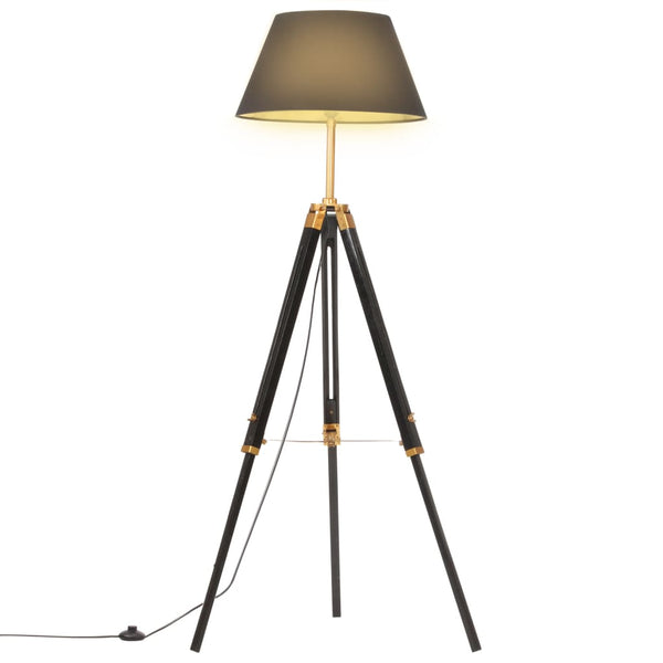 Gulvlampe Med Trefod 141 Cm Massivt Teaktræ Sort Og Guldfarvet