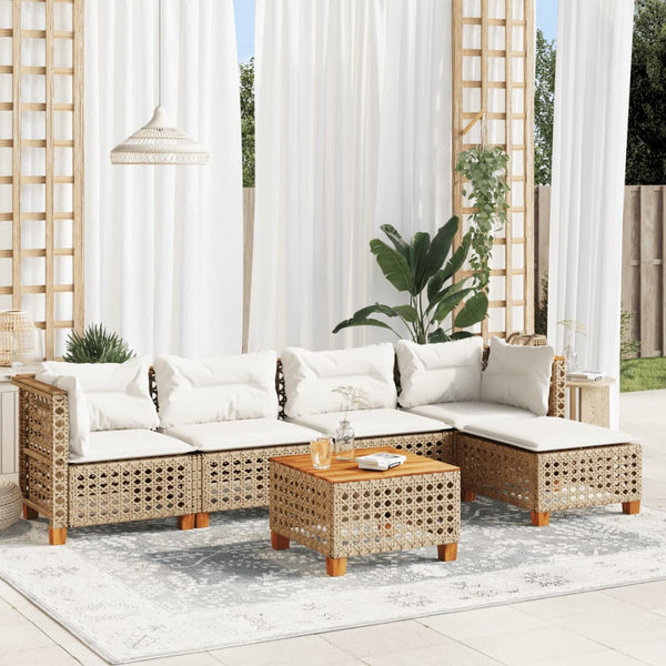 Sofasæt Til Haven 6 Dele Med Hynder Polyrattan Beige