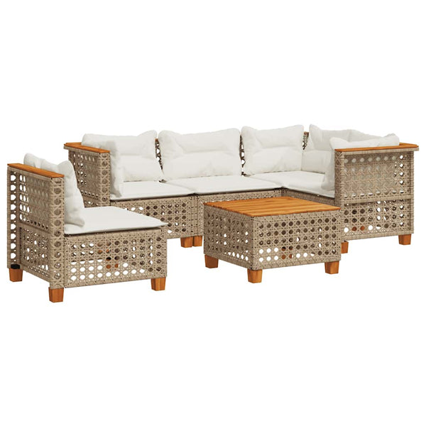 Sofasæt Til Haven 6 Dele Med Hynder Polyrattan Beige