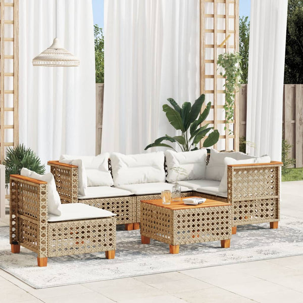 Sofasæt Til Haven 6 Dele Med Hynder Polyrattan Beige