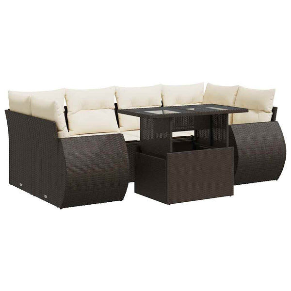 Sofasæt Til Haven 7 Dele Med Hynder Polyrattan Brun