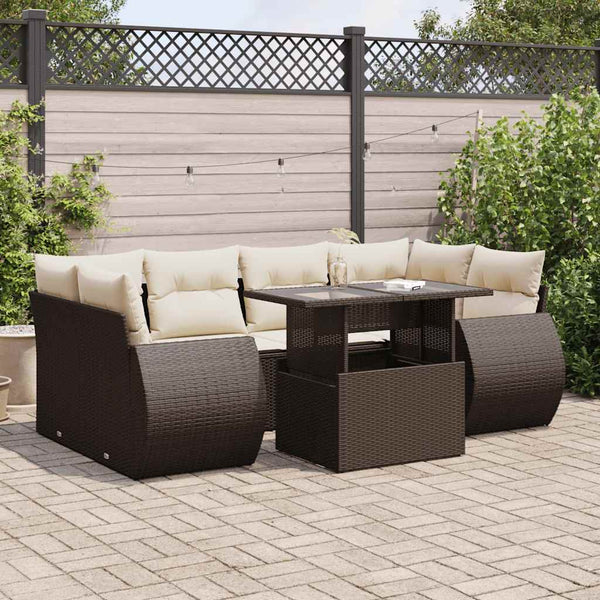 Sofasæt Til Haven 7 Dele Med Hynder Polyrattan Brun