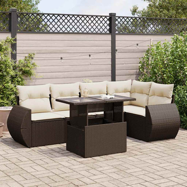 Sofasæt Til Haven 6 Dele Med Hynder Polyrattan Brun