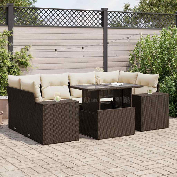 Sofasæt Til Haven 7 Dele Med Hynder Polyrattan Brun