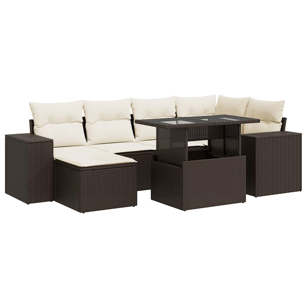 Sofasæt Til Haven 7 Dele Med Hynder Polyrattan Brun