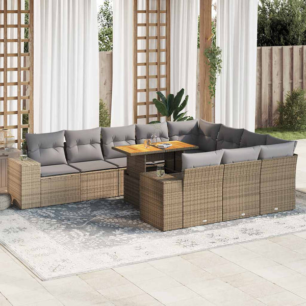 Sofasæt Til Haven 10 Dele Med Hynder Polyrattan Akacietræ Beige