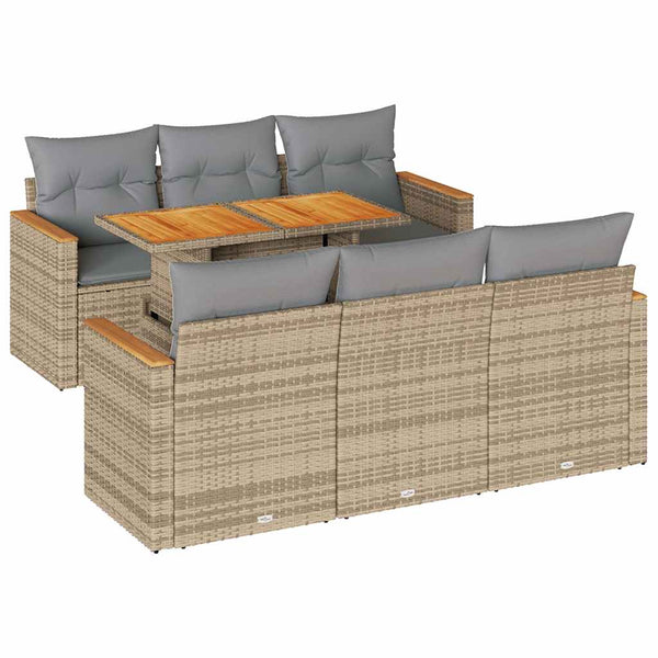 Sofasæt Til Haven 7 Dele Med Hynder Polyrattan Akacietræ Beige