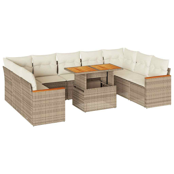 Sofasæt Til Haven 10 Dele Med Hynder Polyrattan Akacietræ Beige