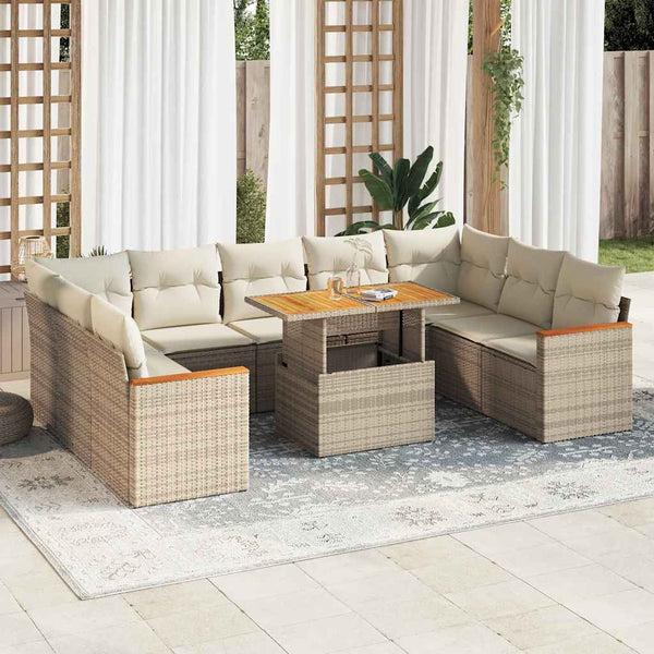 Sofasæt Til Haven 10 Dele Med Hynder Polyrattan Akacietræ Beige