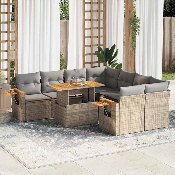 Sofasæt Til Haven 9 Dele Med Hynder Polyrattan Akacietræ Beige