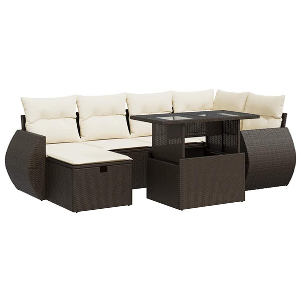 Sofasæt Til Haven 7 Dele Med Hynder Polyrattan Brun