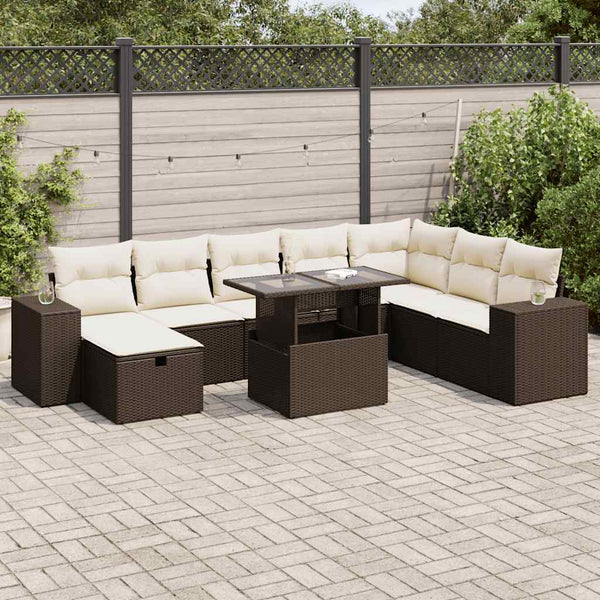 Sofasæt Til Haven 9 Dele Med Hynder Polyrattan Brun